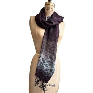 Pashmina Brown 100% Cashmere Floral Paisley Tasseled Shawl Scarf Wrap 28”x 66”